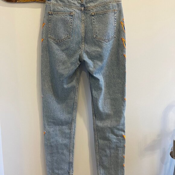 Sandro Designer Flame Embroidered Jeans, Size 36 / SM - Picture 3 of 5